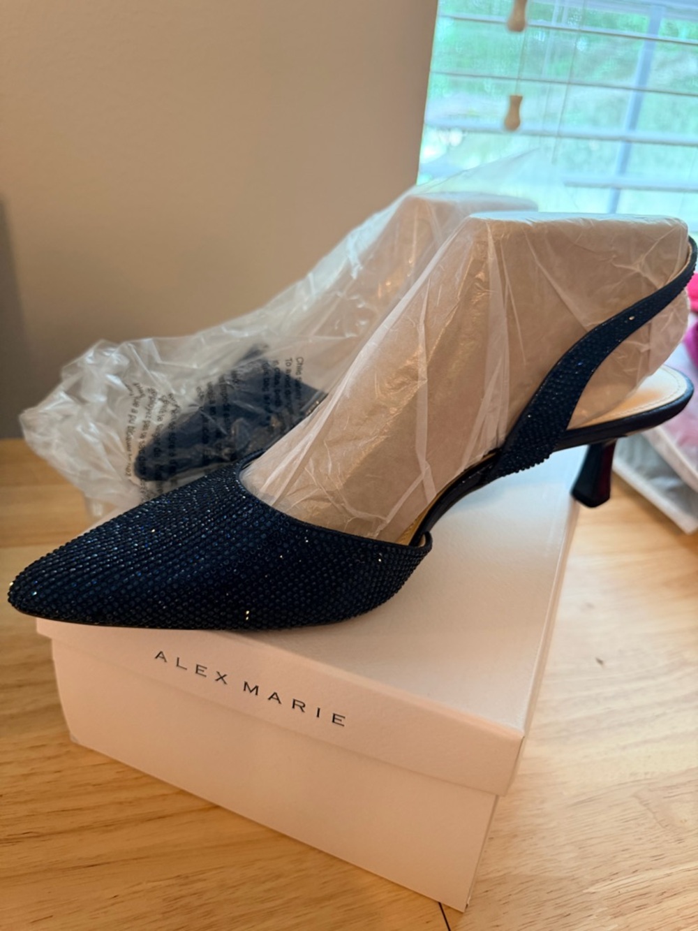 Alex Marie Midnight Blue Sparkle Pointed Slingback Heels